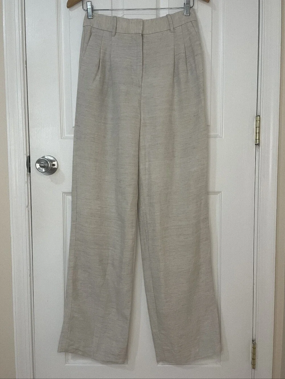 Aritzia Wide-Leg High-Rise Linen-Blend Pants in Light Oat Size 4